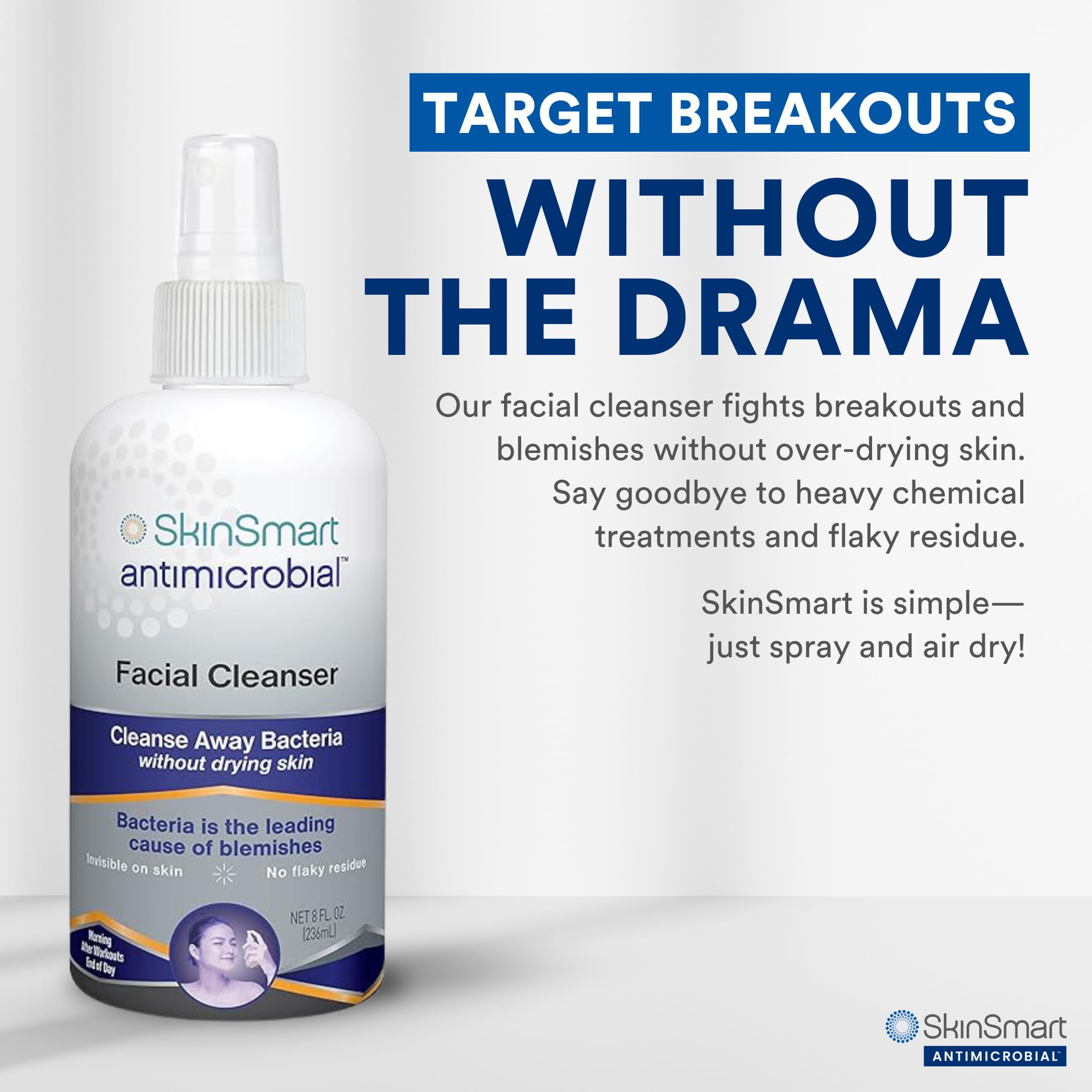 SkinSmart facial cleanser applied to the face for a refreshing cleanse and pore care possibilities.