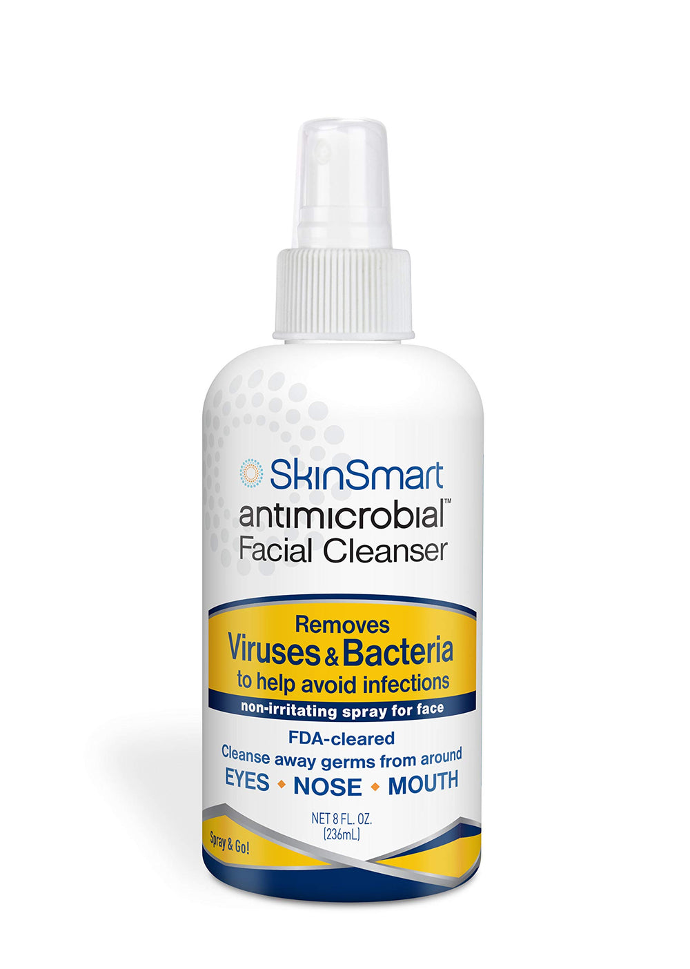 SkinSmart Antimicrobial facial-cleanser-spray-bottle close-up for quick facial cleansing.