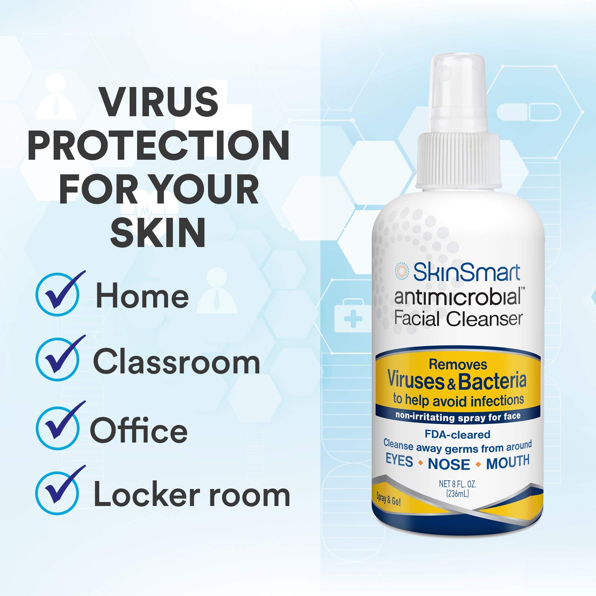 SkinSmart Antimicrobial public-space-protection demonstrates practical use in offices, stores, and schools.
