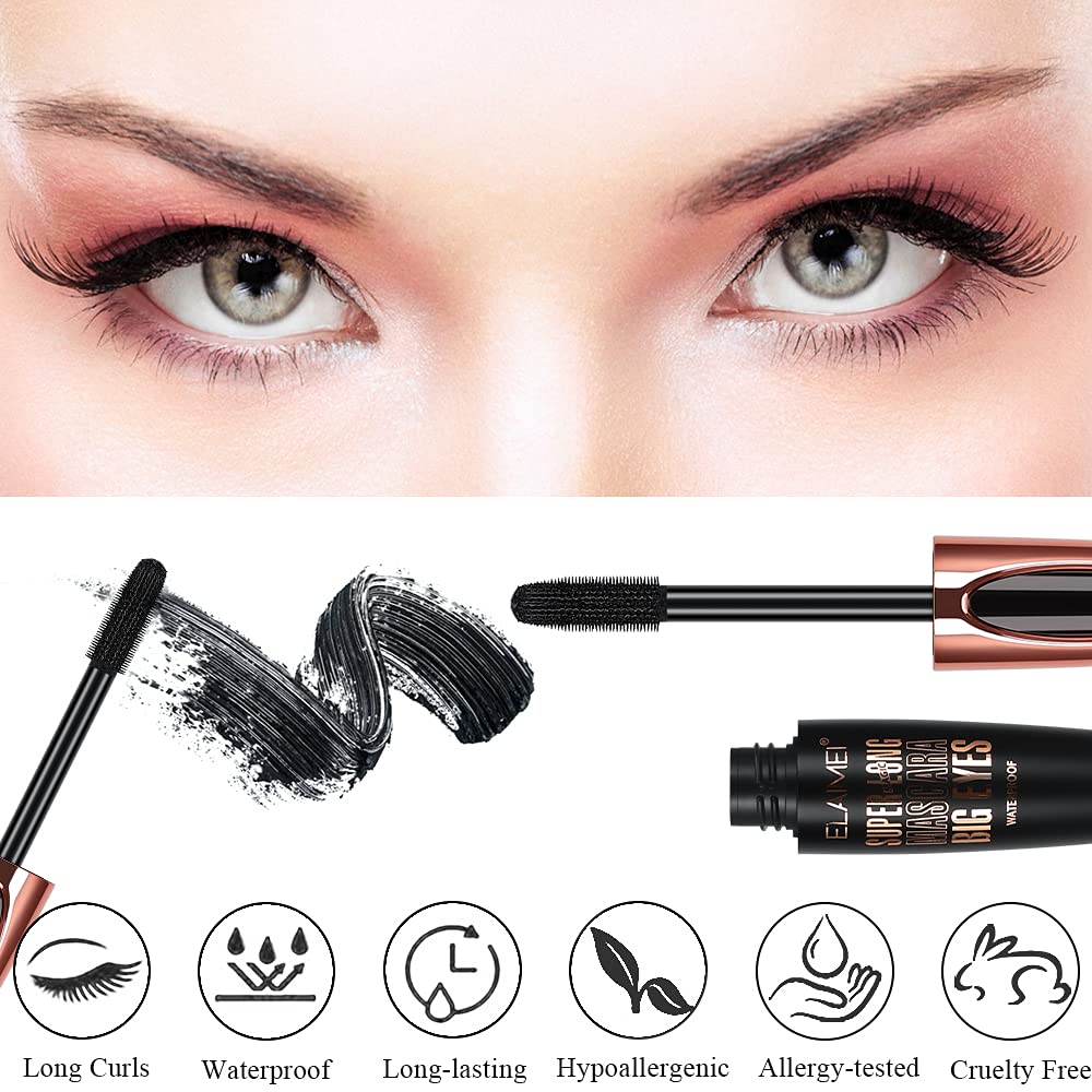 SKINOSM 4D Silk Fiber Mascara Brush emphasizes dramatic curl and length.