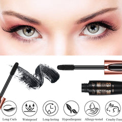 SKINOSM 4D Silk Fiber Mascara Brush emphasizes dramatic curl and length.