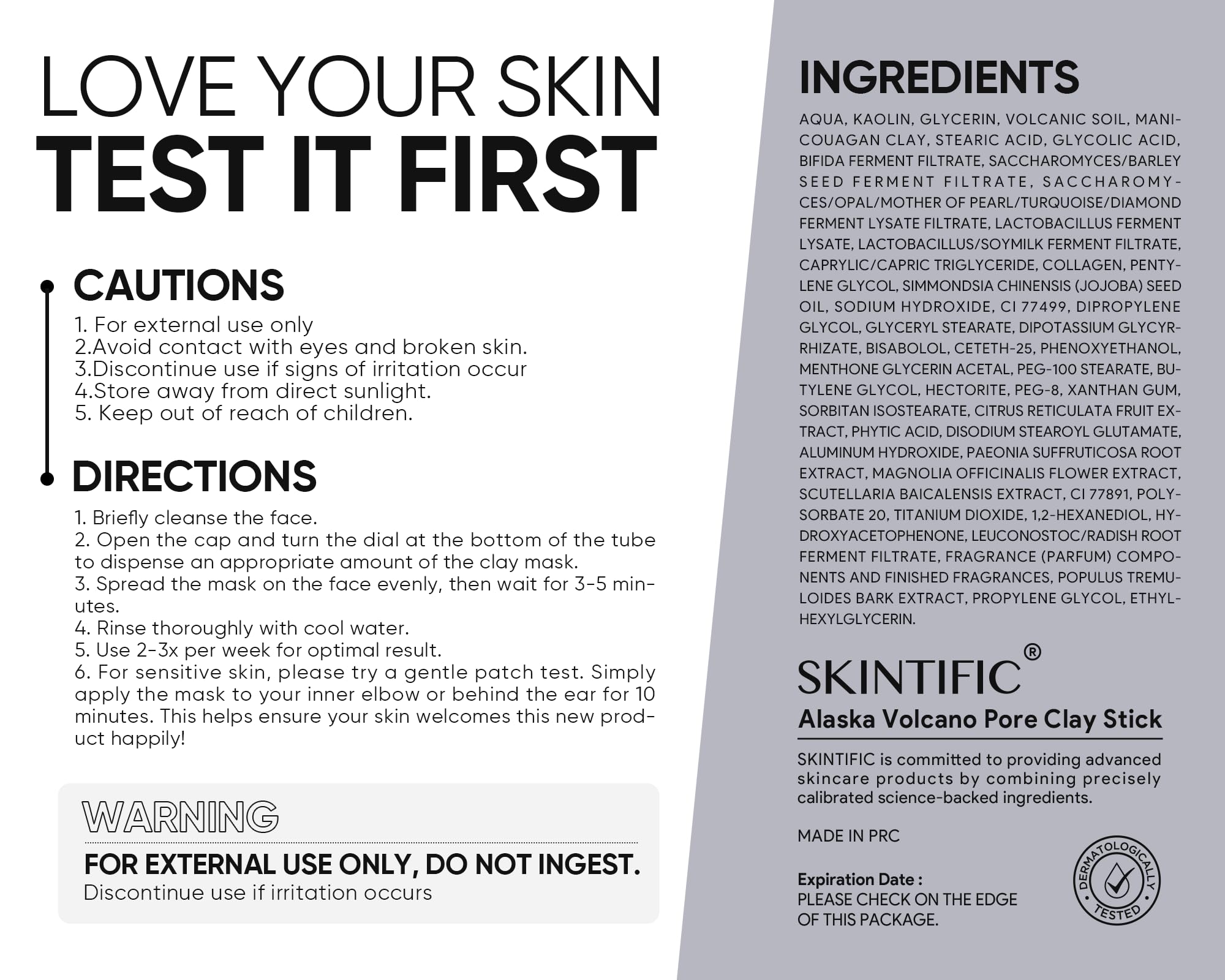 SKINTIFIC Alaska volcanic clay detail highlighting purifying clay properties.
