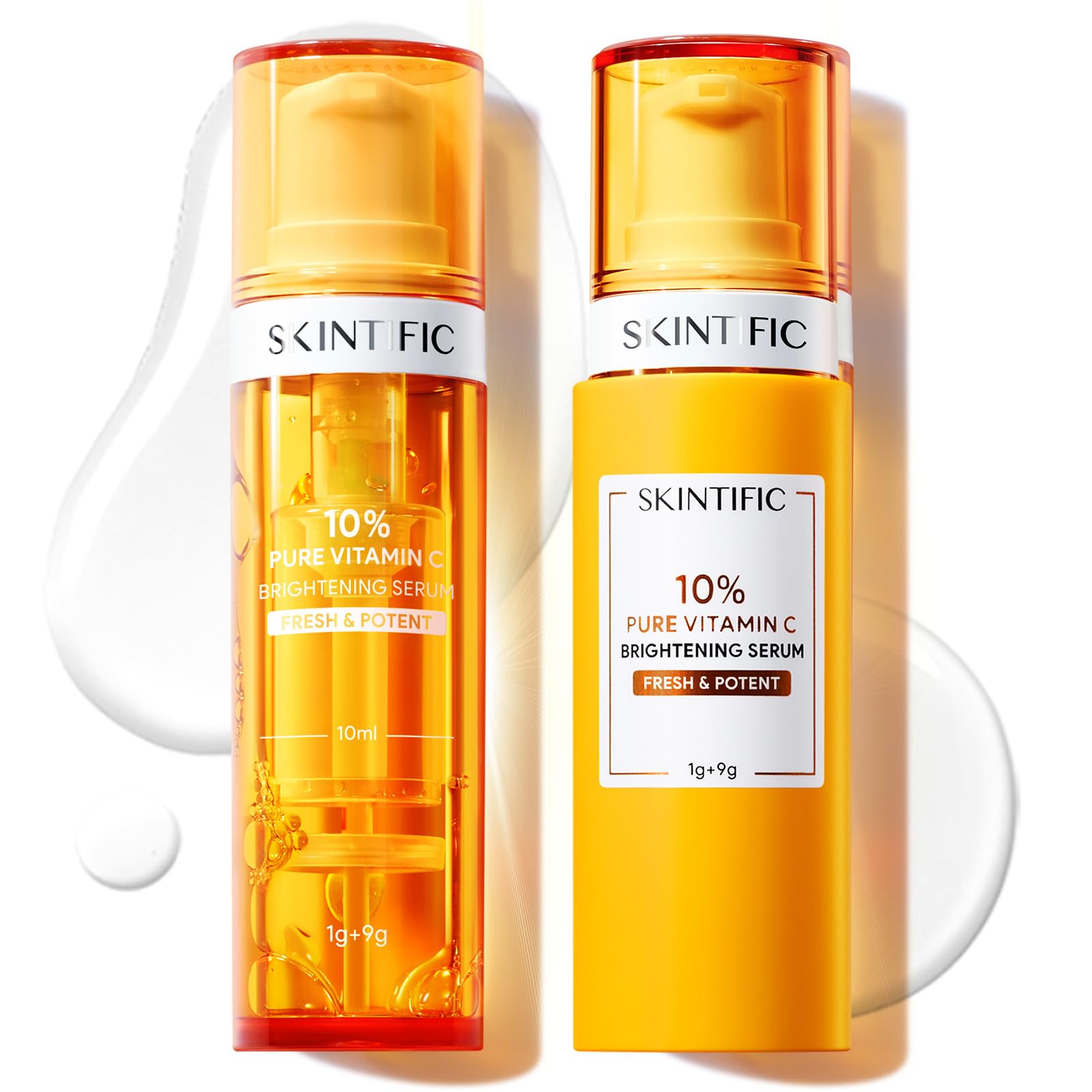 SKINTIFIC dual-chamber freshness activation shows fresh Vitamin C powder at work