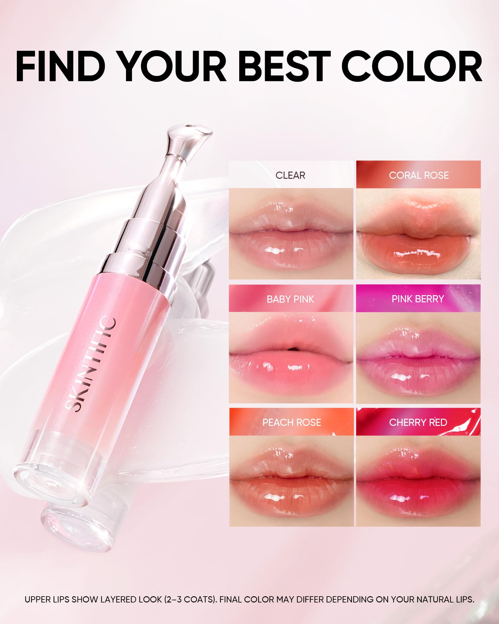 Skintific lip serum gloss tint showing glass lip look without stickiness