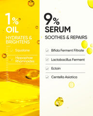 Skintific Radiance Booster Serum Spray dual-layer formula visual.