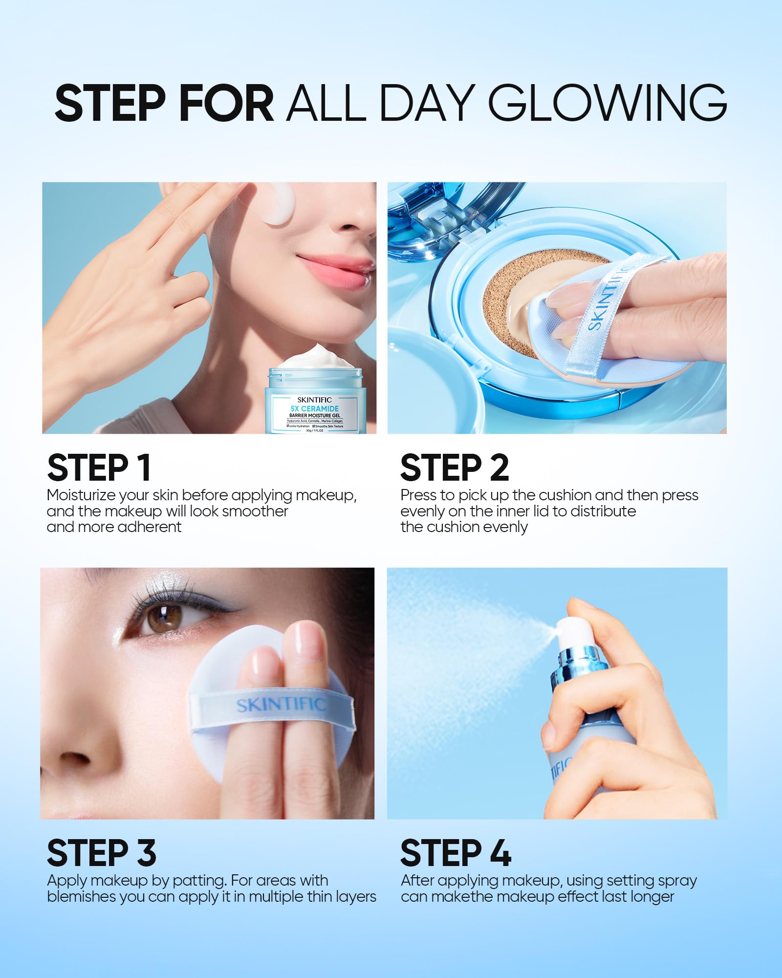 SKINTIFIC Velvet Matte Cushion application-blend enables quick, even coverage with the teardrop puff