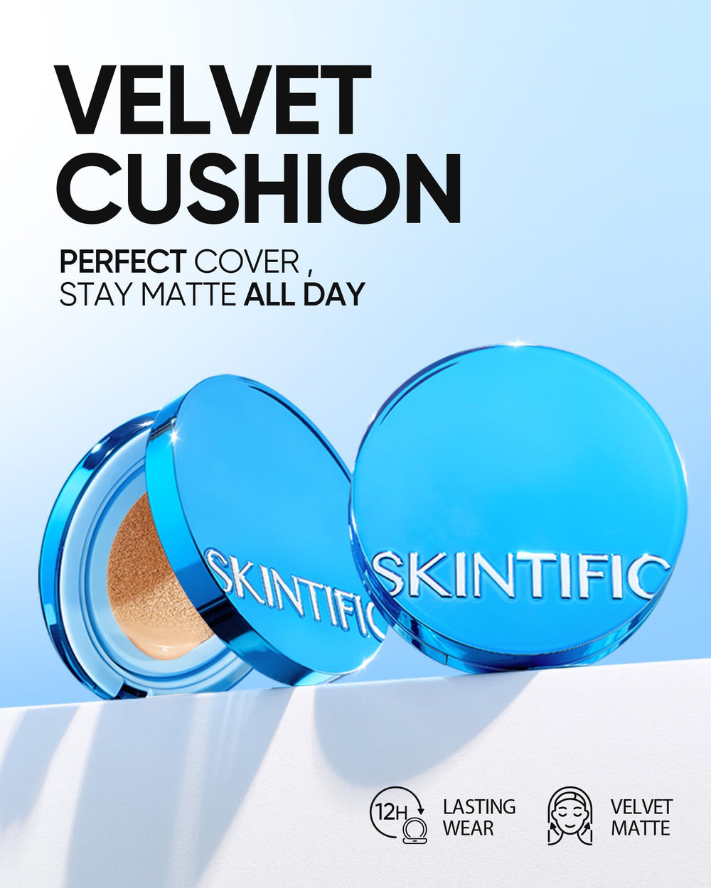 SKINTIFIC Velvet Matte Cushion oil-control maintains a matte look in hot, humid conditions