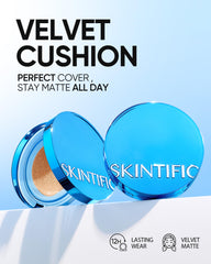 SKINTIFIC Velvet Matte Cushion teardrop puff delivers precise blending for hard-to-reach areas