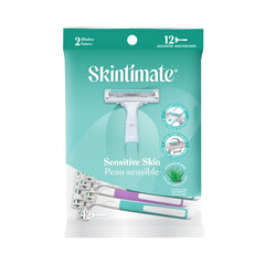 Skintimate twin blade disposable razor 12ct pack shot for an easy, comfortable shave.