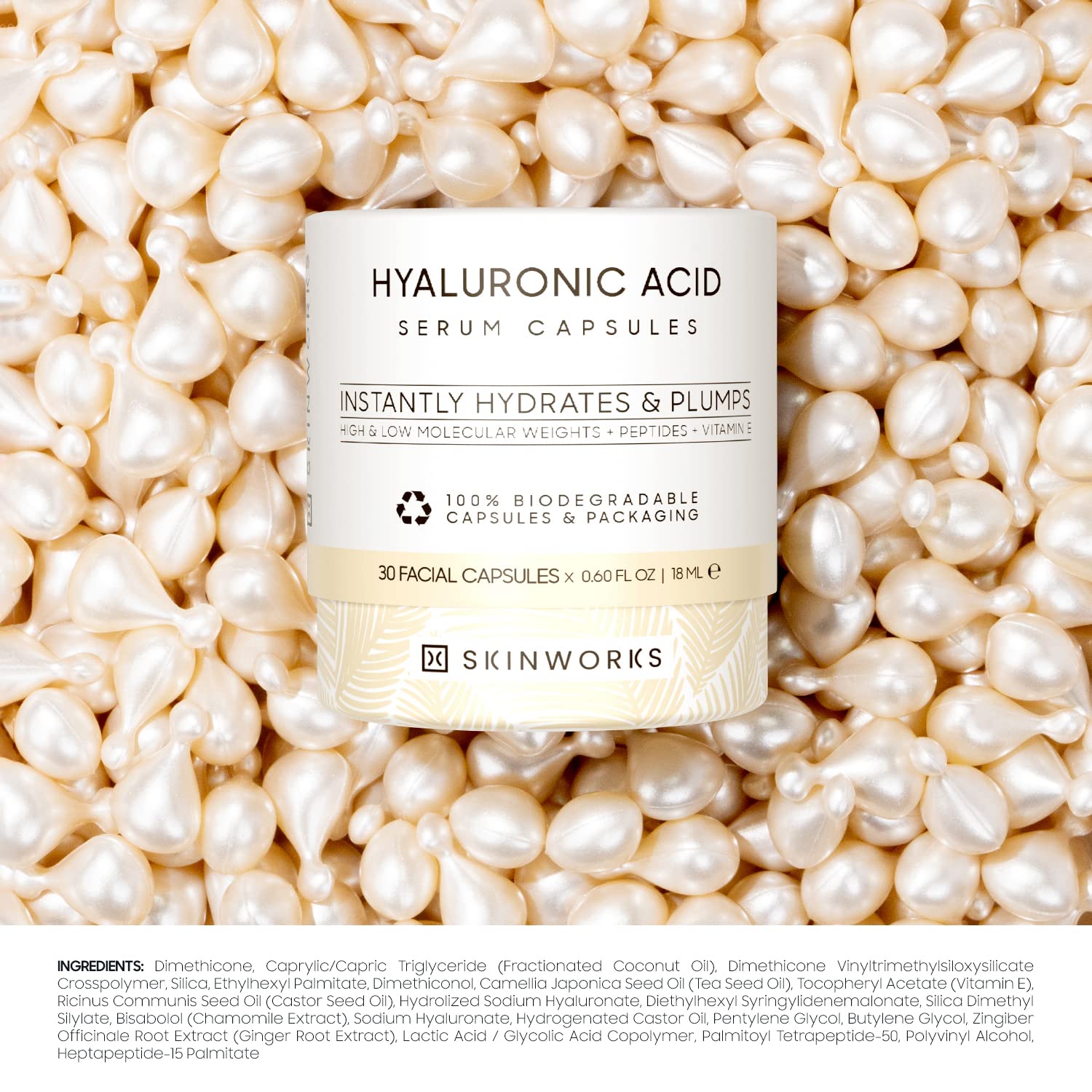 SKINWORKS Hyaluronic Acid Serum application routine illustrates gentle layering.