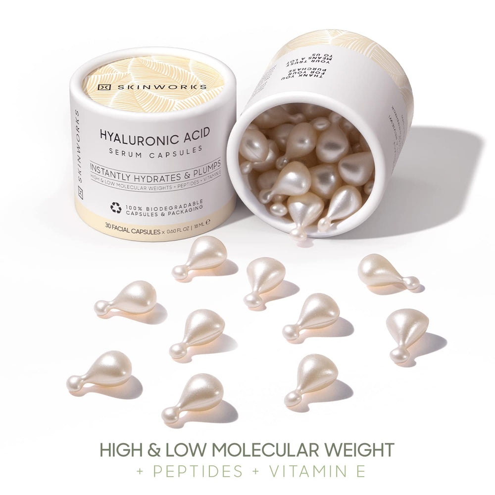 SKINWORKS Hyaluronic Acid Serum light massage demonstrates quick absorption and glow.