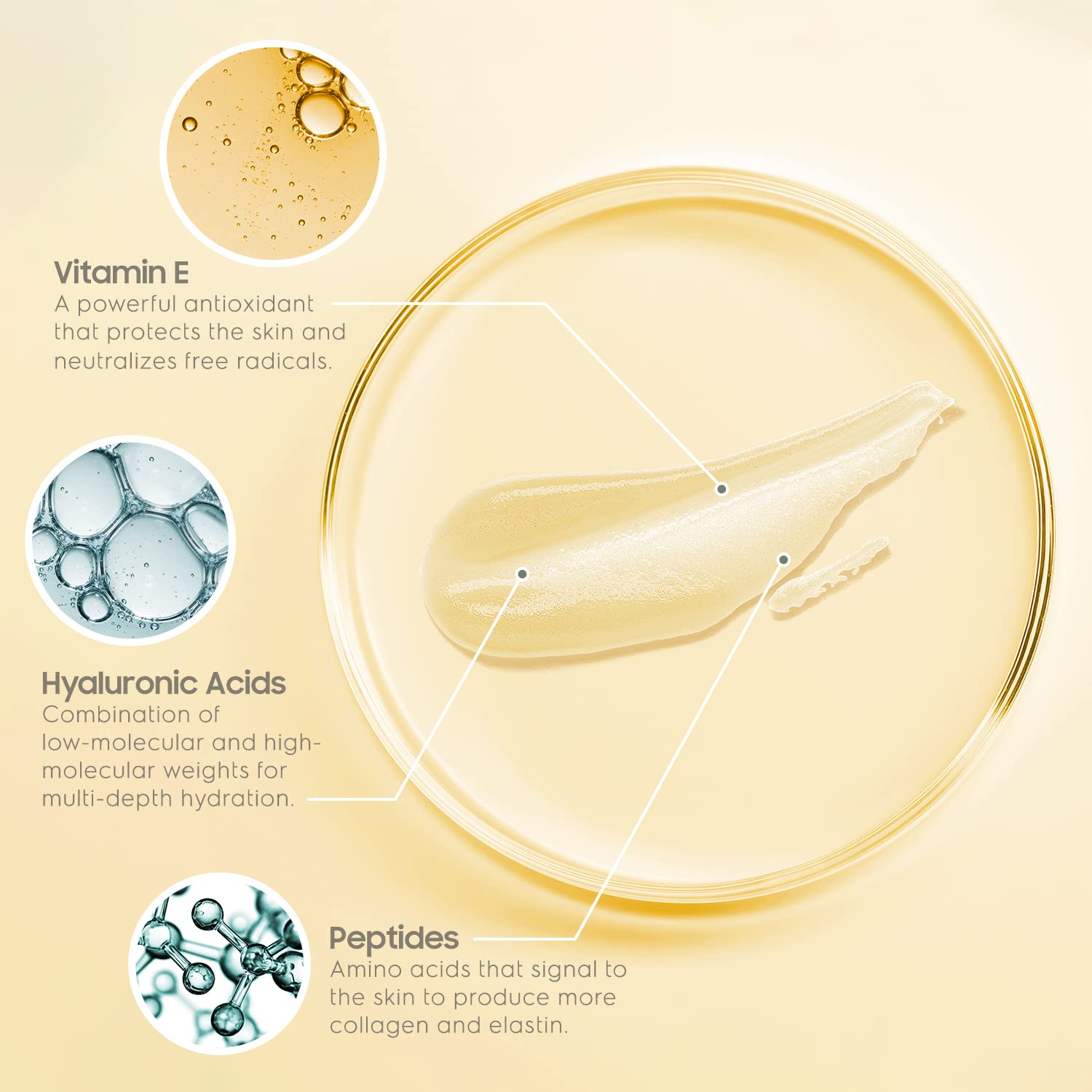 SKINWORKS Hyaluronic Acid Serum texture swatch showing lightweight hydration for daily use.