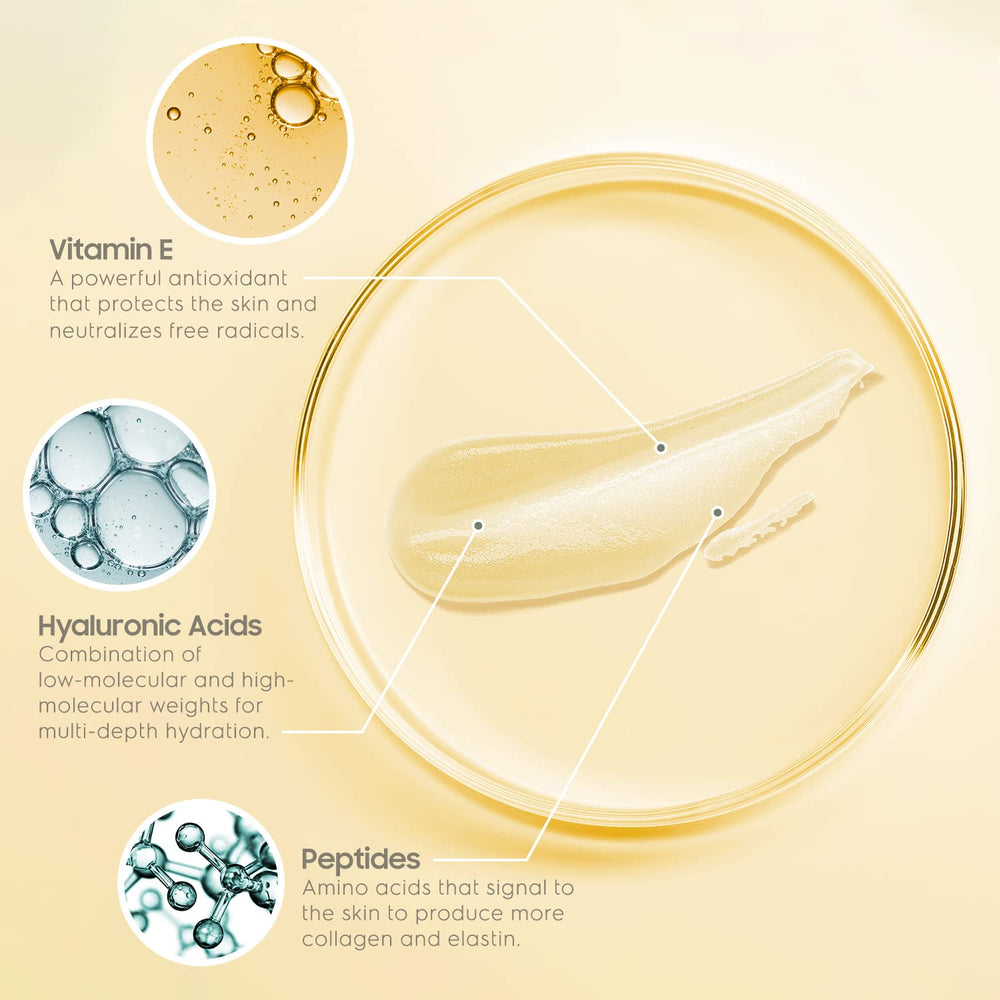SKINWORKS Hyaluronic Acid Serum texture swatch showing lightweight hydration for daily use.