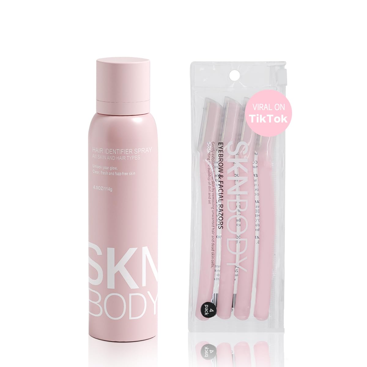 SKNBODY Hair Identifier spray nozzle close-up showing even mist for easy application.