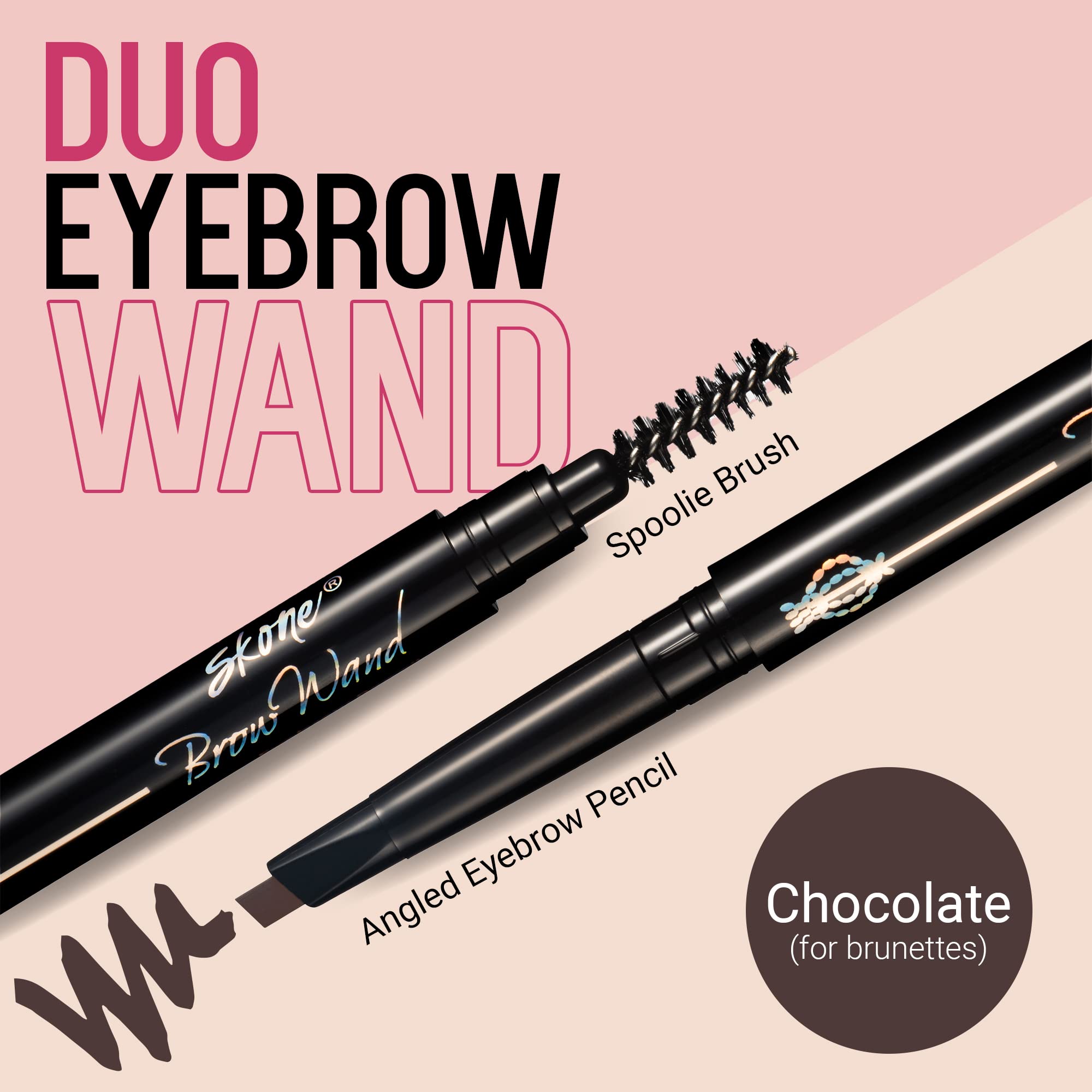 Skone Brow Wand dual brush for shaping and blending on-the-go.