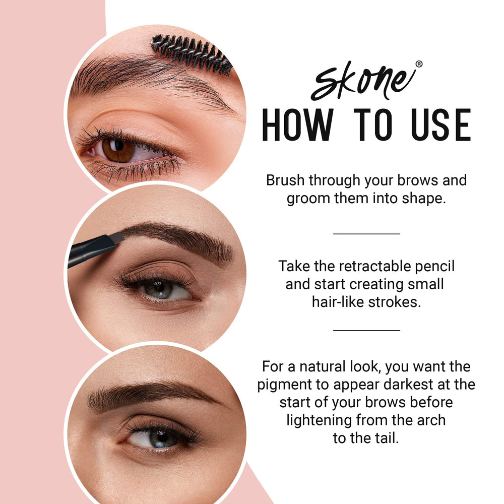 Skone Brow Wand long-lasting pigment for defined brows all day.