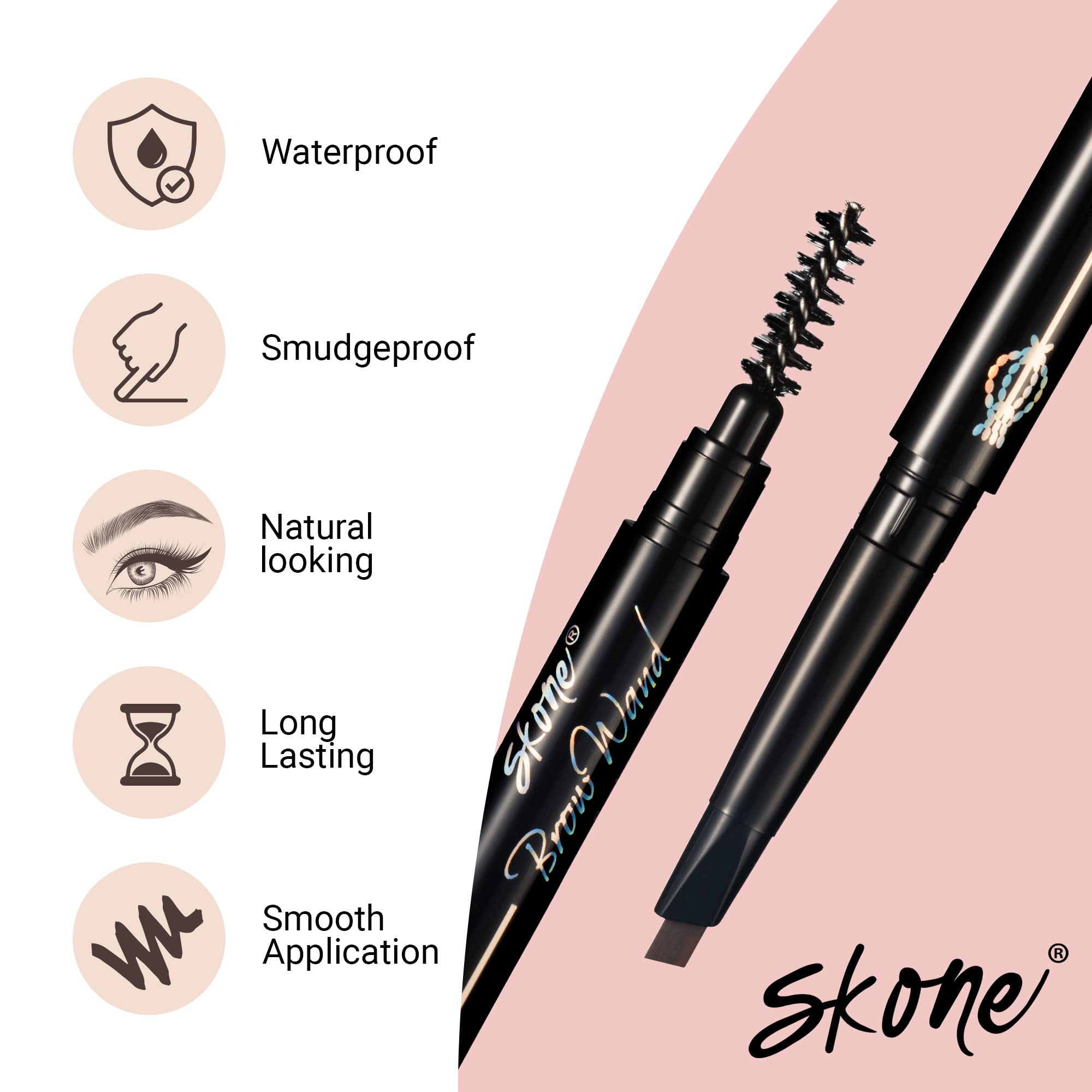 Skone Brow Wand waterproof formula stays put through workouts and humidity.