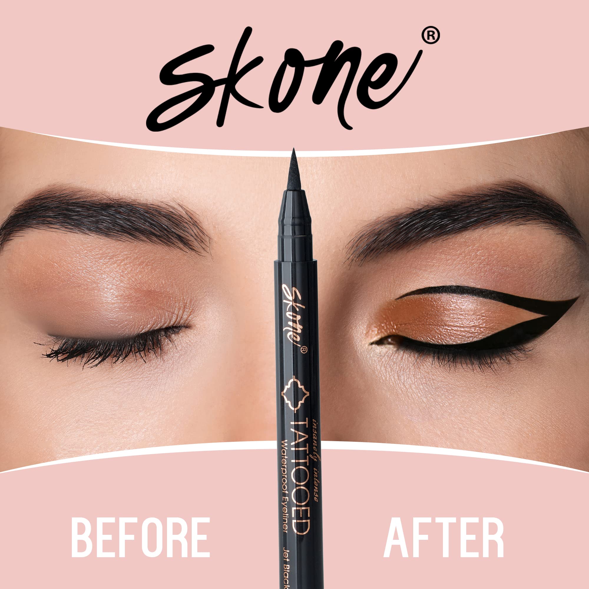 Skone gym-ready eyeliner illustrates water resistance for active lifestyles.
