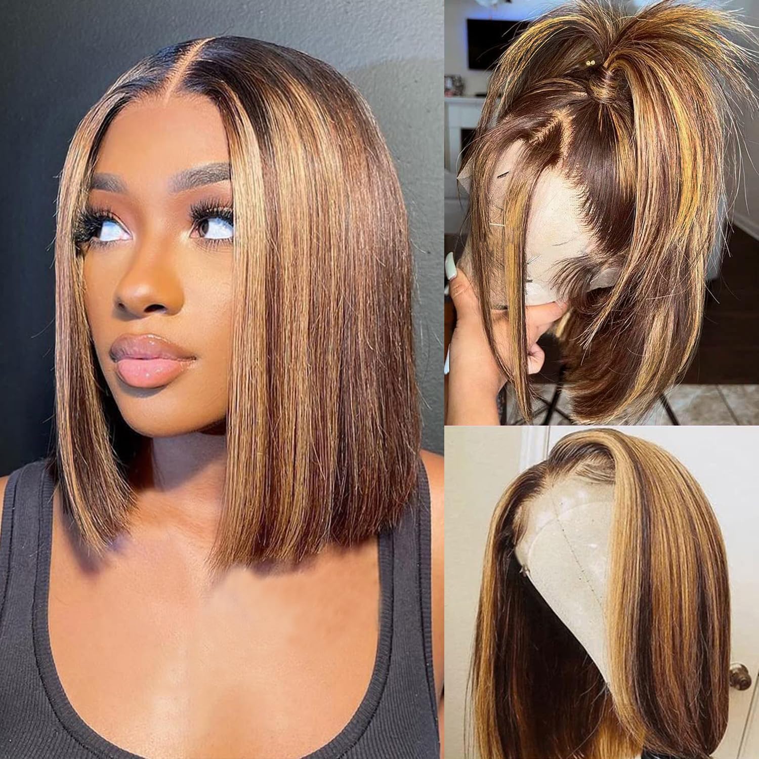 Skouty 13x4 lace-front bob wig with natural parting and seamless hairline.