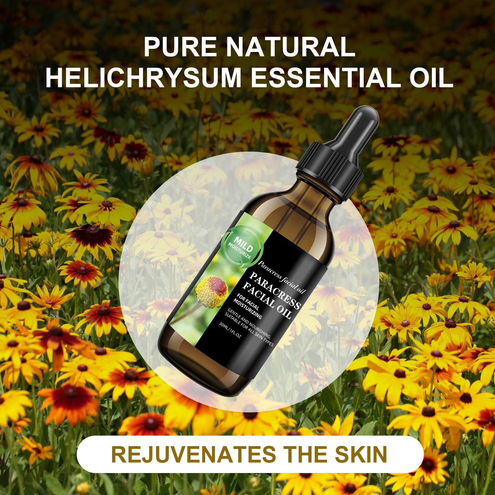 SKSOYT paracress facial oil aromatherapy scene suggests relaxation and skin revival.