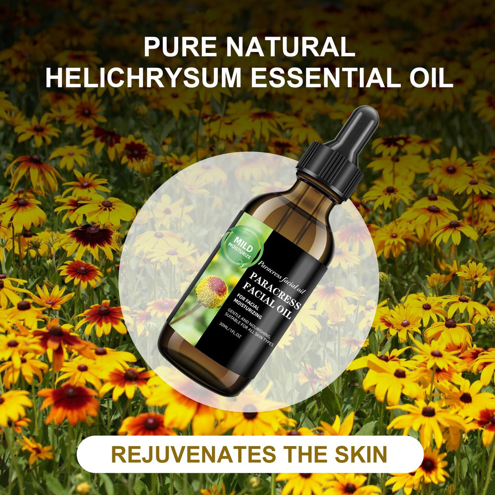 SKSOYT paracress facial oil aromatherapy scene suggests relaxation and skin revival.