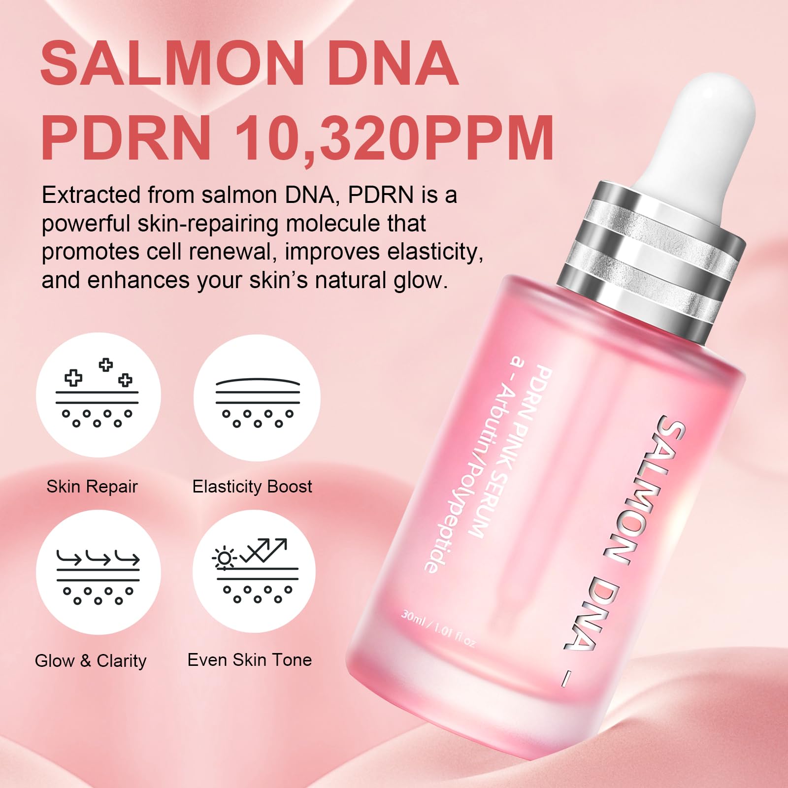 SKSOYT Pink Peptide 12 PDRN Serum drip view showing silky texture and quick absorption