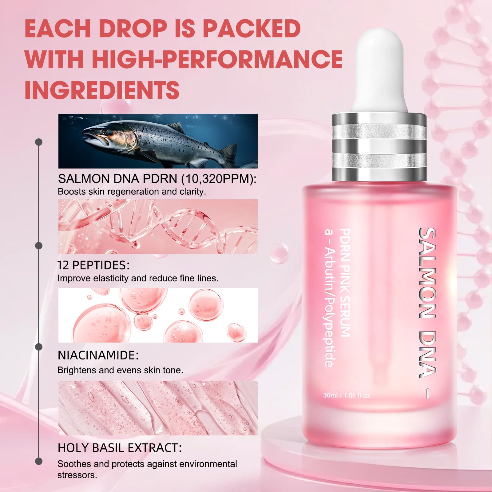 SKSOYT Pink Peptide 12 PDRN Serum texture swatch shows silky absorption for daily use