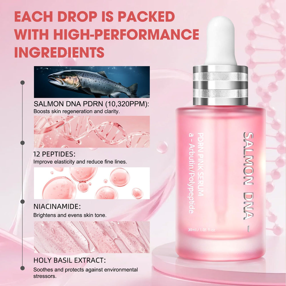 SKSOYT Pink Peptide 12 PDRN Serum texture swatch shows silky absorption for daily use