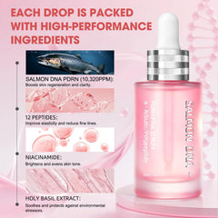 SKSOYT Pink Peptide 12 PDRN Serum texture swatch shows silky absorption for daily use