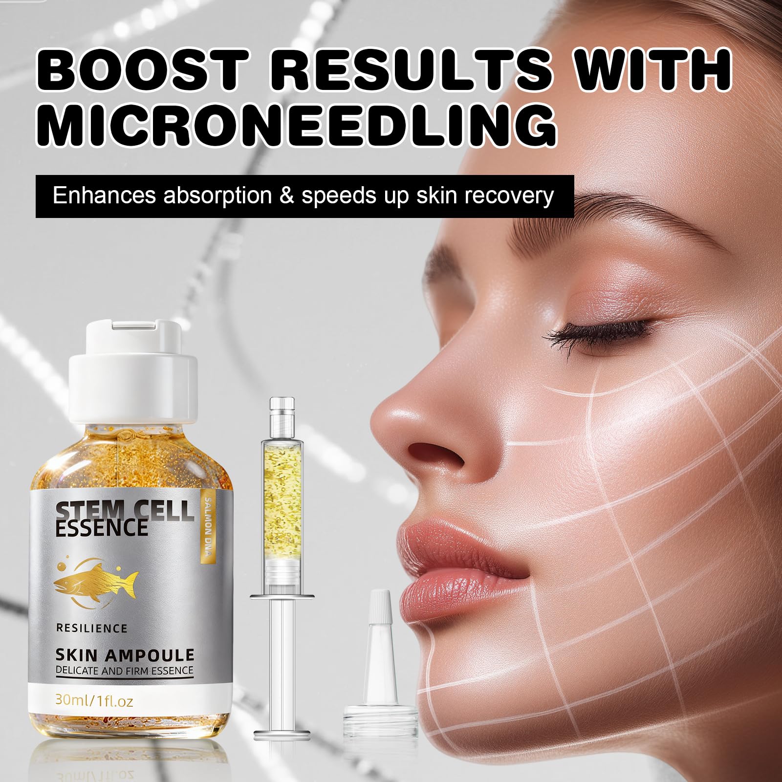 SKSOYT Salmon DNA Serum ingredients panel highlights cruelty-free, high-quality components.