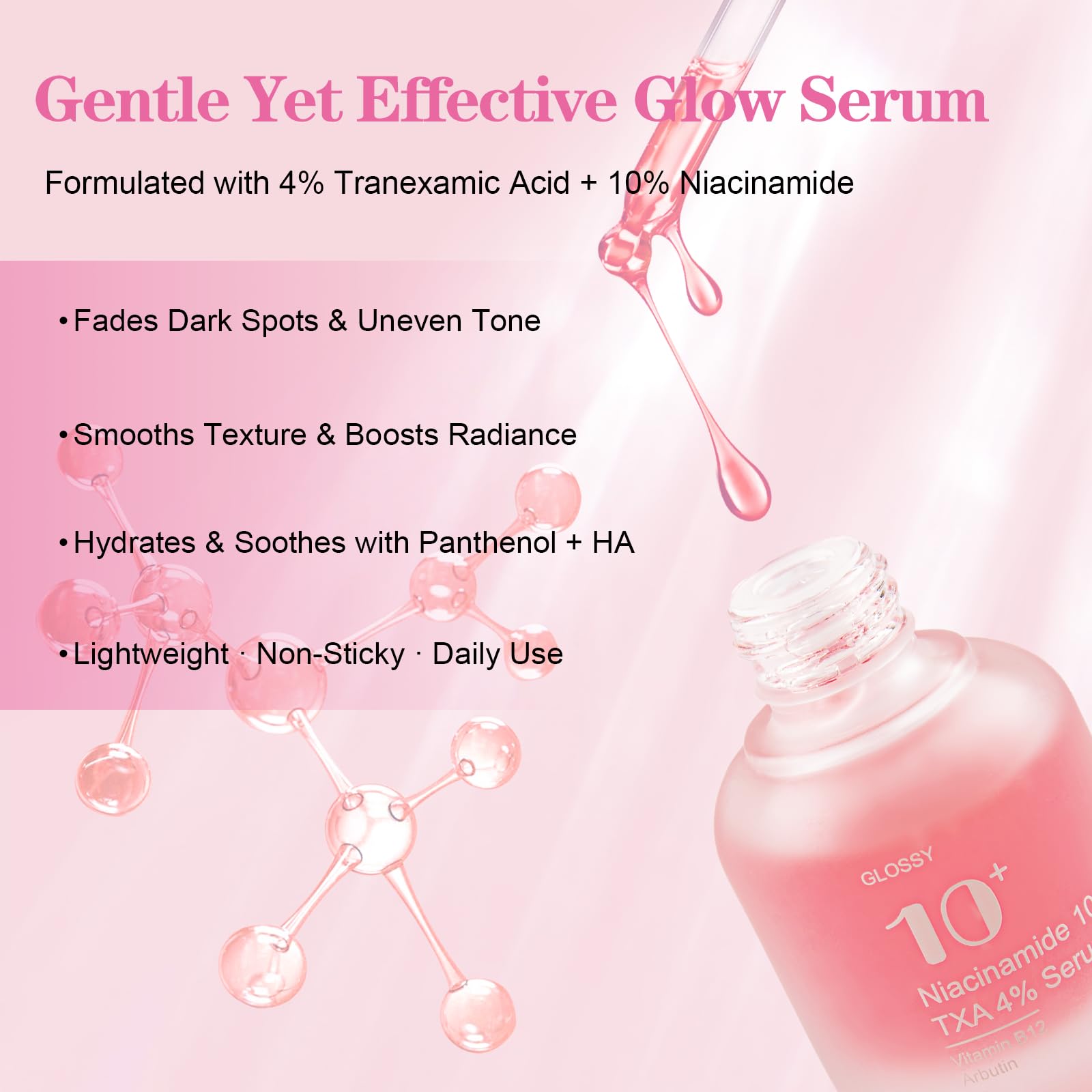 SKSOYT Tranexamic Acid 4% serum bottle emphasizes clarity and even tone without harsh fragrance.