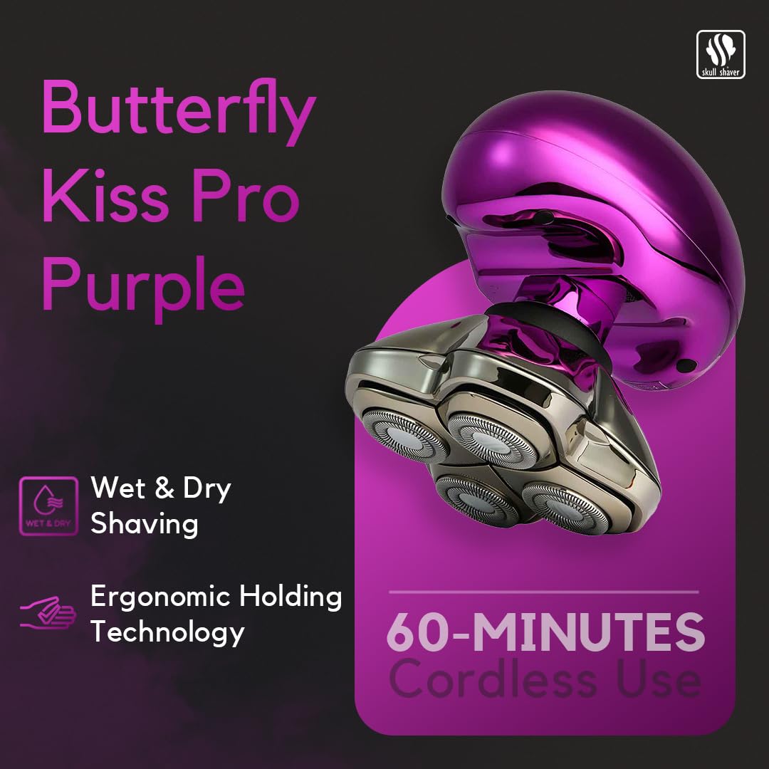 Skull Shaver Butterfly Kiss Pro ergonomic handle for comfortable daily grooming.