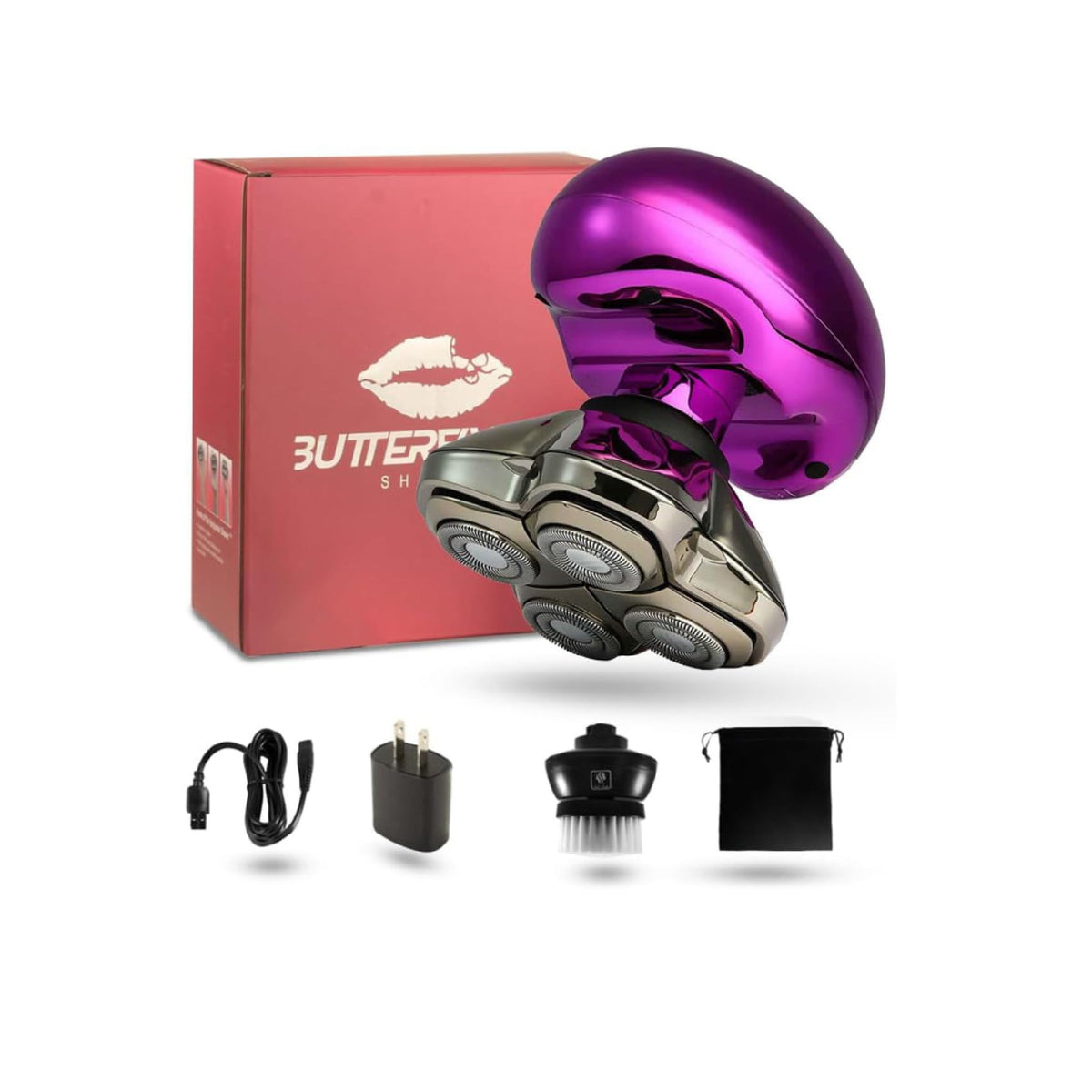 Skull Shaver Butterfly Kiss Pro front view with ergonomic grip for comfortable shaving.