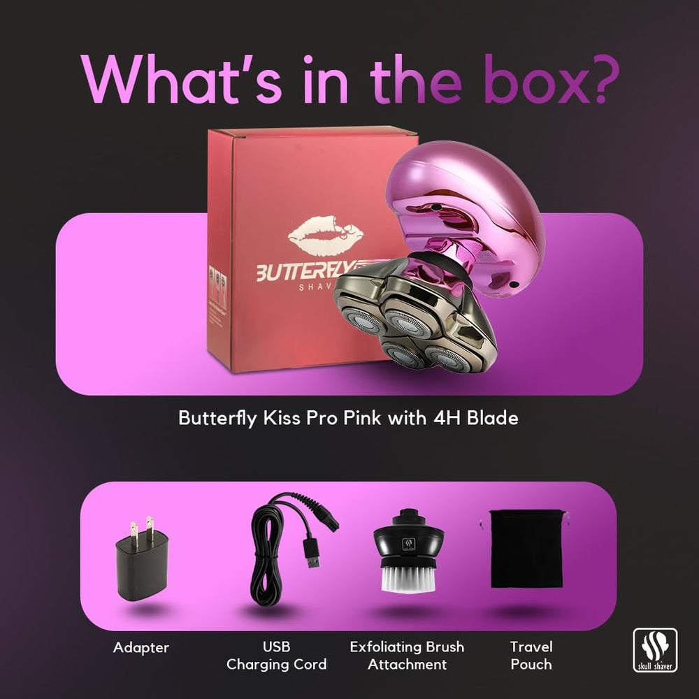 Skull Shaver Butterfly Kiss Pro hypoallergenic blades for sensitive skin comfort.