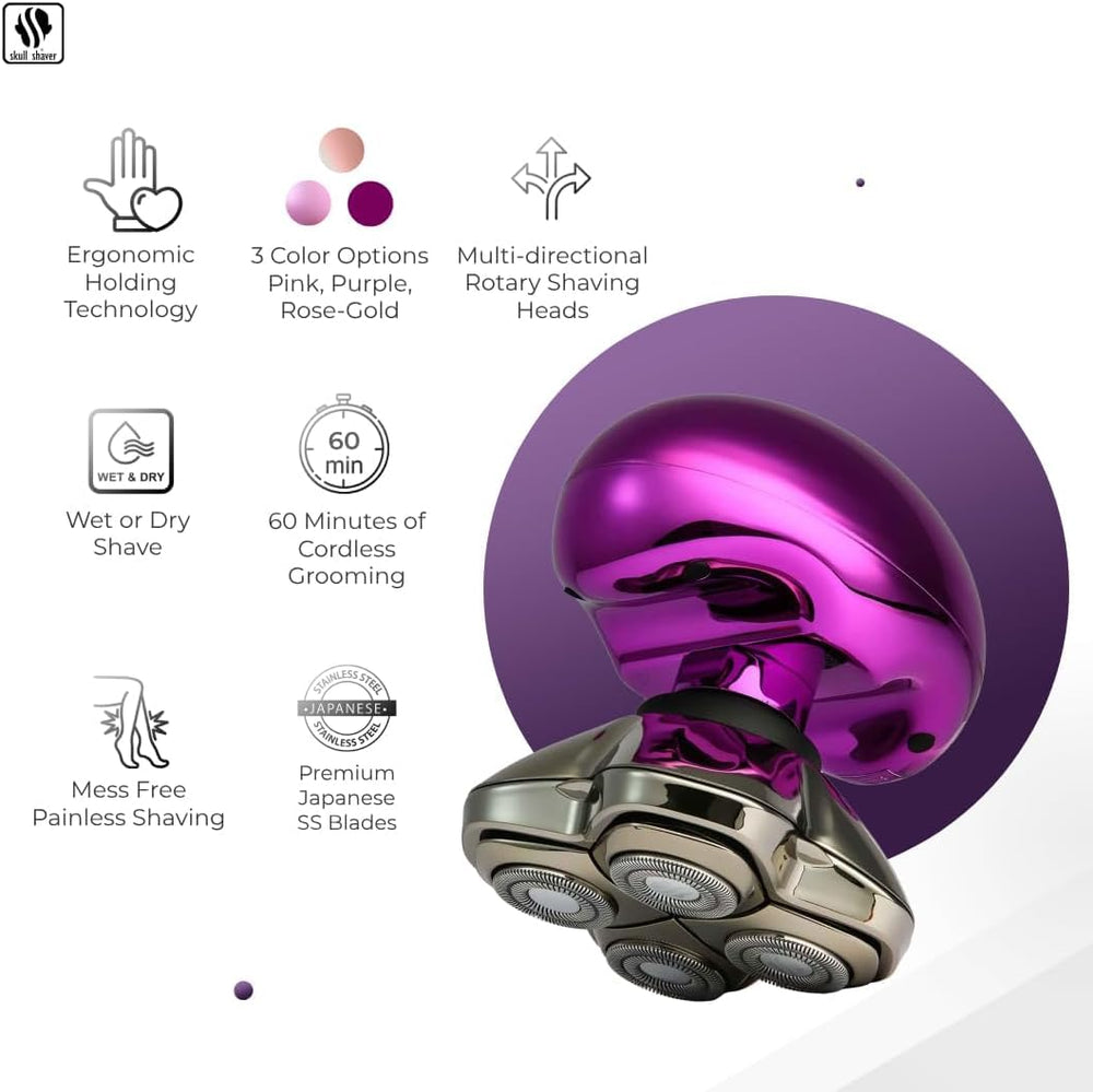 Skull Shaver Butterfly Kiss Pro in-hand shot highlighting portable cordless use.