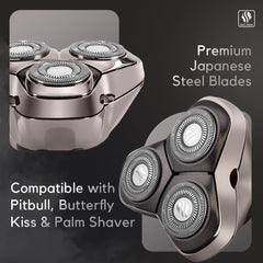 Skull Shaver Forte PRO 3-head flex heads close-up for 360-degree contouring