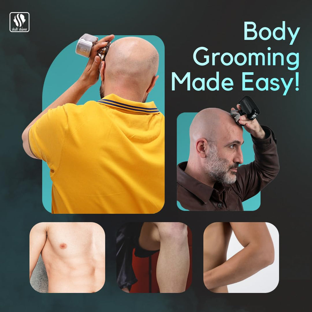Skull Shaver Pitbull Platinum PRO ready for shower use with flexible shaving options.