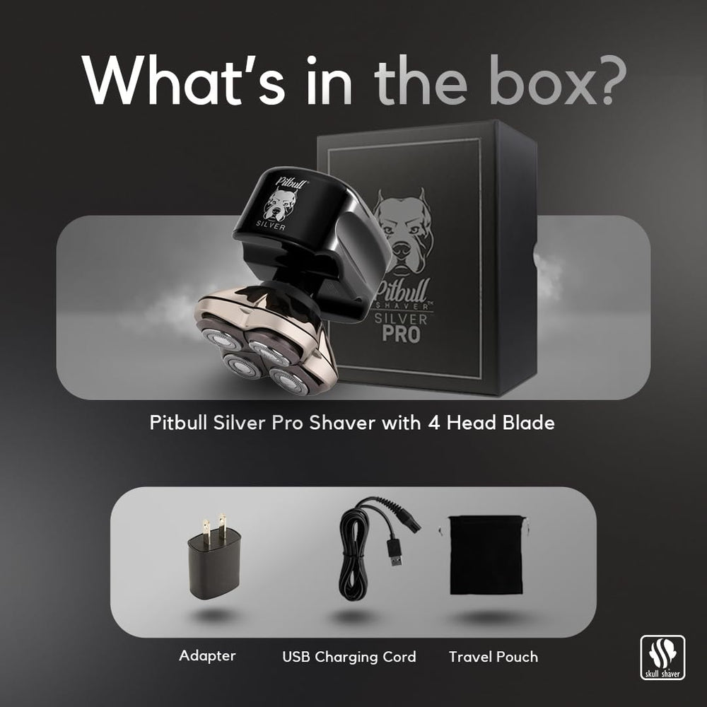 Skull Shaver Pitbull Silver PRO used for wet or dry shaving anytime.