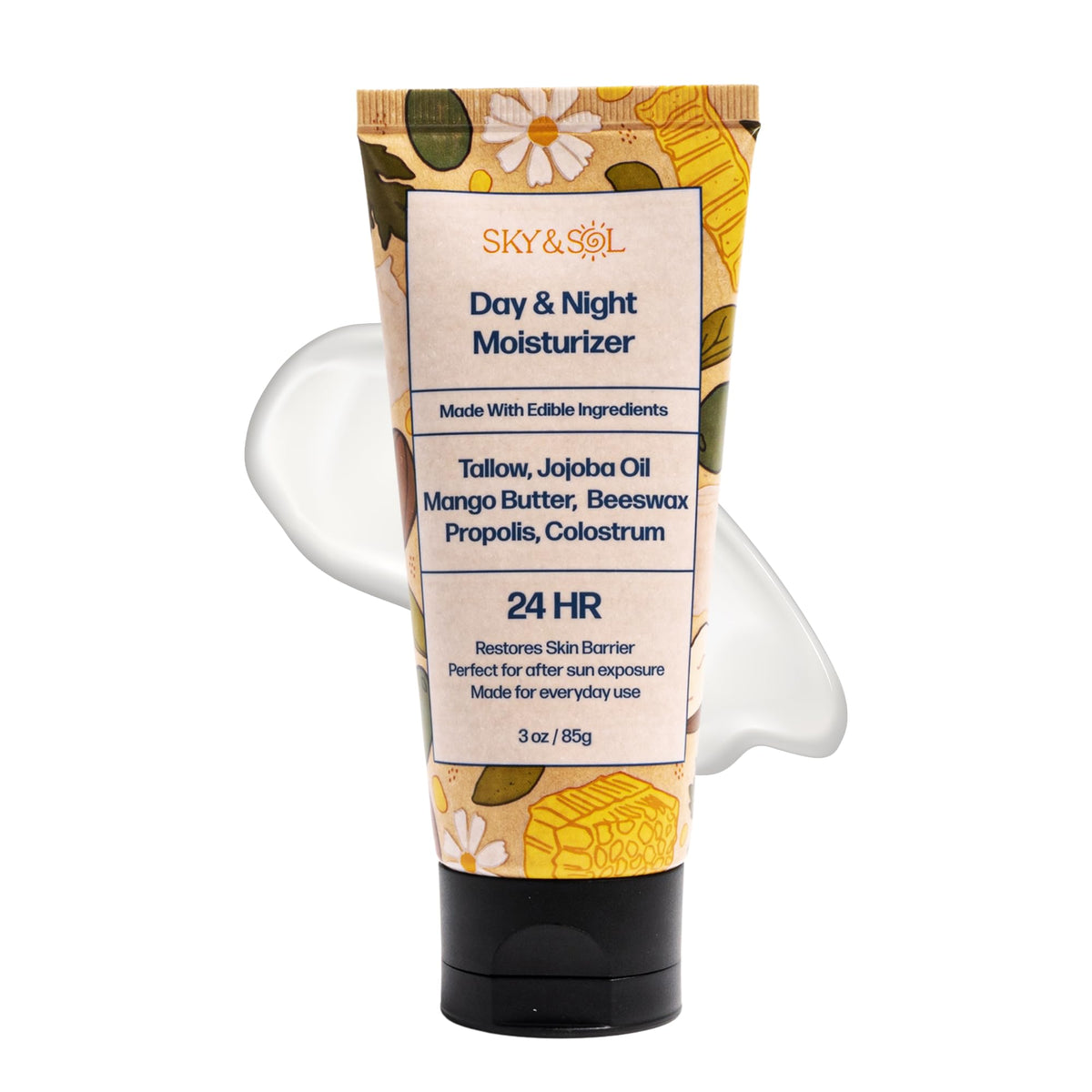 Sky and Sol Everything Cream jar closeup showing rich texture for daily hydration.