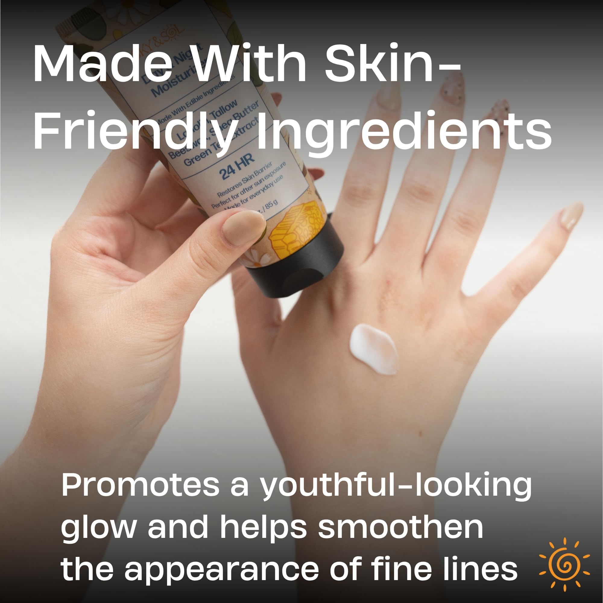 Sky and Sol Everything Cream packaging featured in a day-night skincare setup.