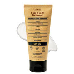 Sky and Sol sunscreen tube application demonstrates easy, non-greasy coverage for face and body.