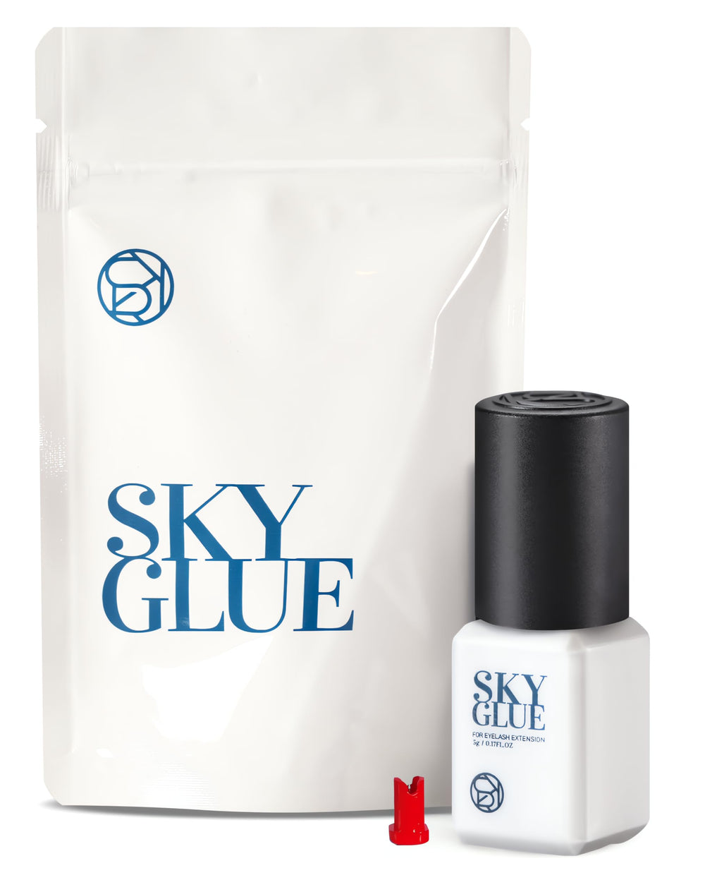 Sky D eyelash extension glue 5ml bottle for strong, long-lasting lash bonds in salons.
