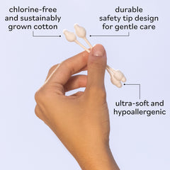 Sky Organics baby cotton swabs outer-ear cleaning demonstrates safe outer-surface care for delicate areas.