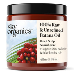 Sky Organics Batana Oil bottle pour supports scalp nourishment and healthier hair.