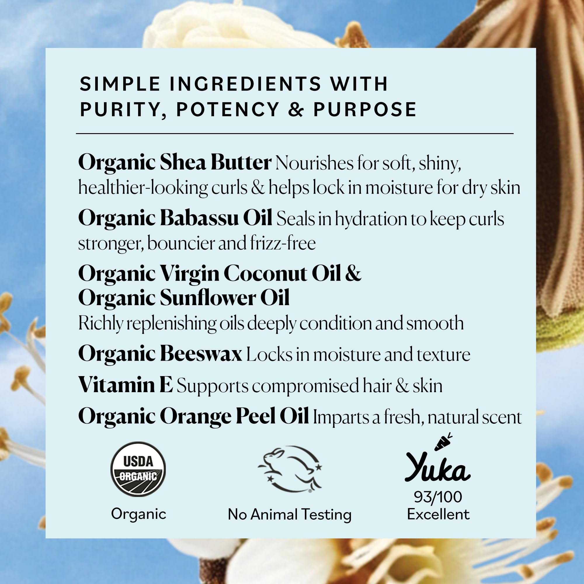 Sky Organics ingredients label highlights seven-ingredient botanical blend