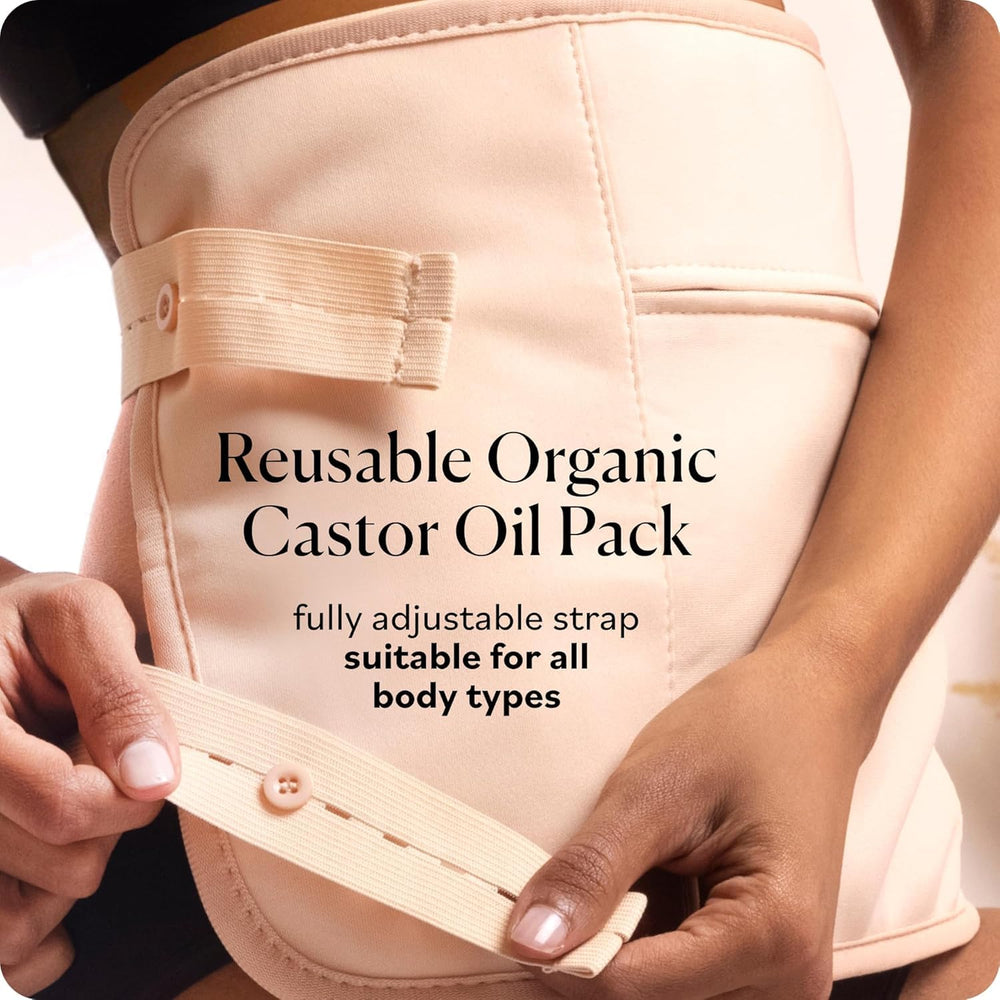 Sky Organics castor oil pack setup ready for neck or waist use