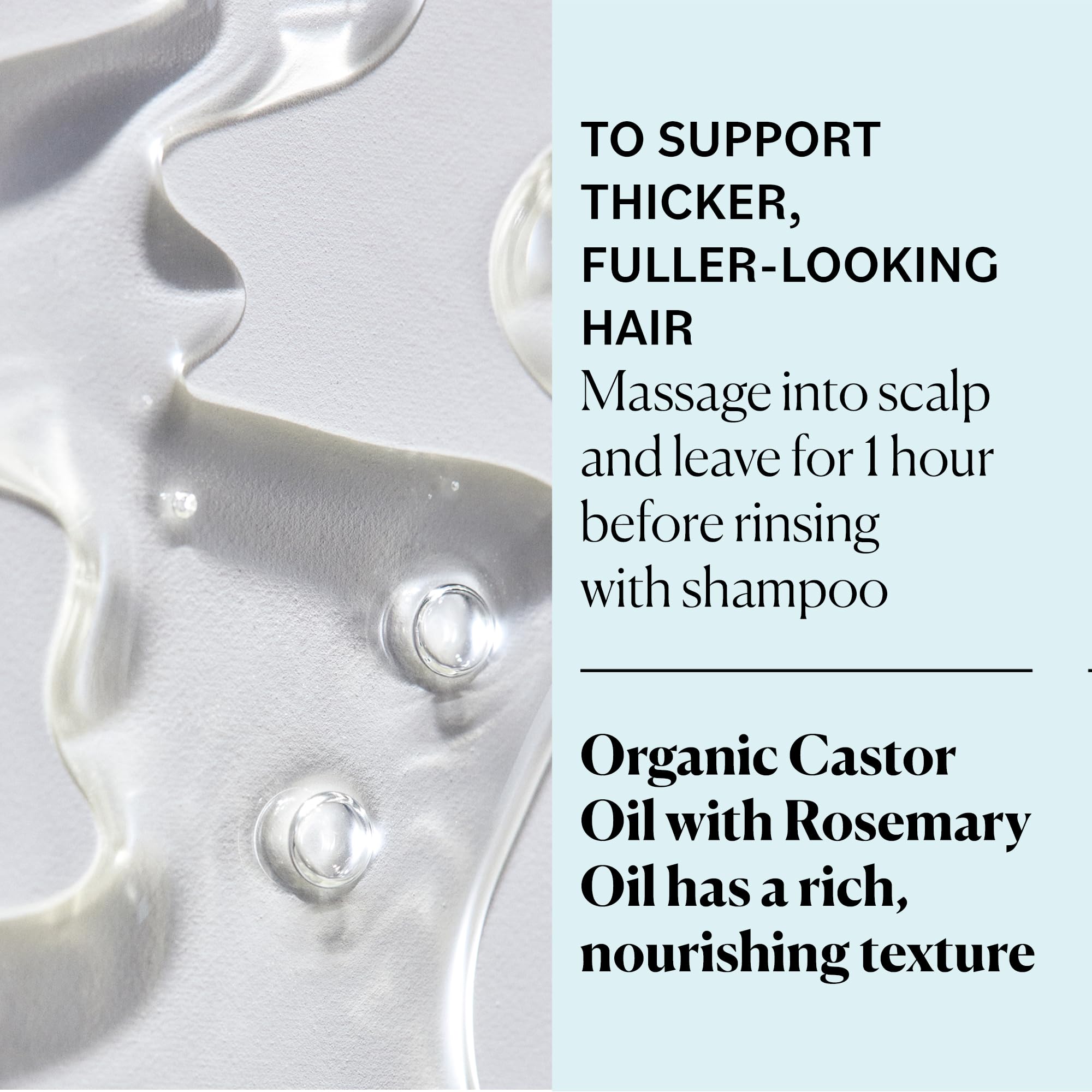 Hair strands with Sky Organics Castor Oil Rosemary for smoother texture