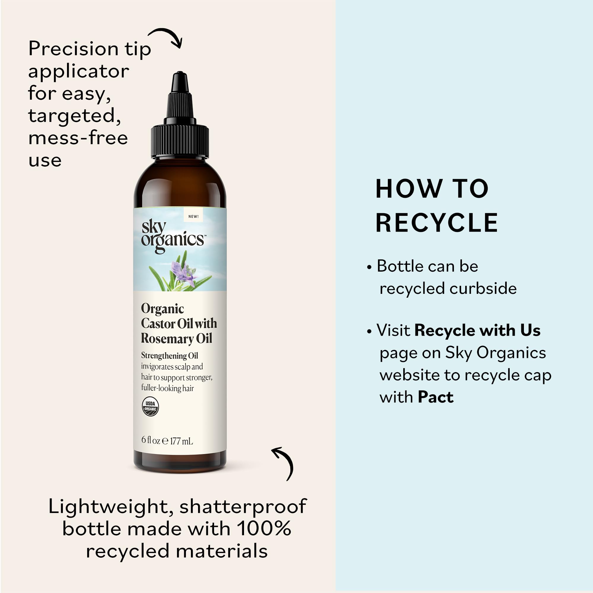 Packaging shows organic, hexane-free Sky Organics Castor Oil Rosemary formulation