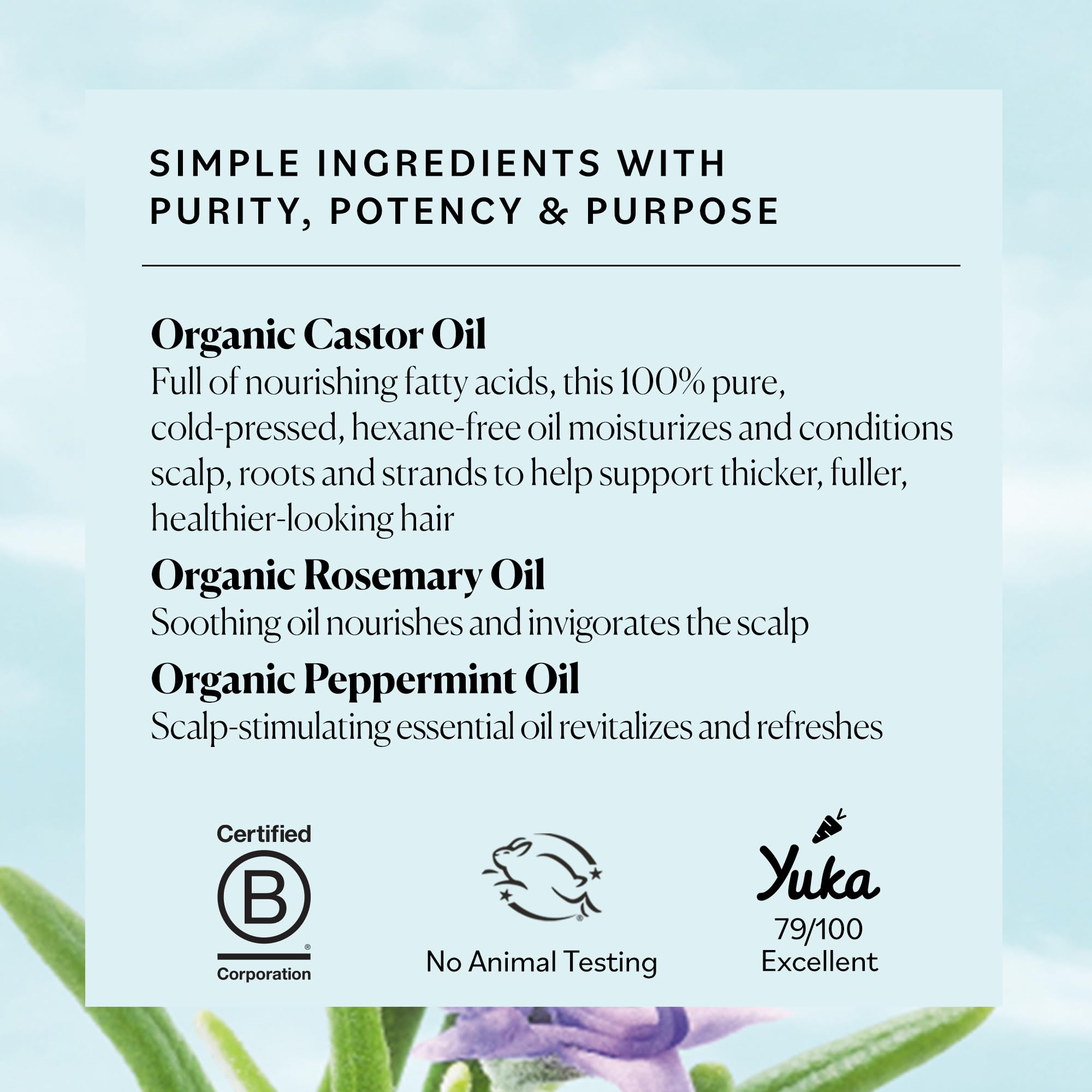Sky Organics Castor Oil Rosemary applied to dry scalp for gentle nourishment