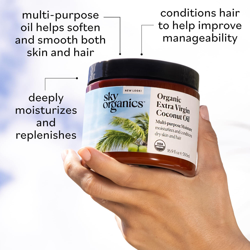 Sky Organics coconut oil packaging detail highlights minimal ingredients